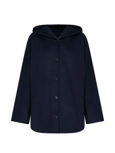 's Maxmara Blue Night Hooded Wool Coat