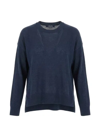 's Maxmara Fine Knit Sweater With Asymmetrical Hem In Blue