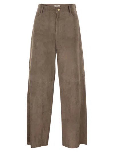 S Maxmara Smmfulmine Wide Leg Leather Trousers In Brown