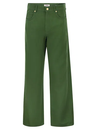 S Maxmara Smmonorata 5 Pocket Trousers In Cotton And Linen In Green