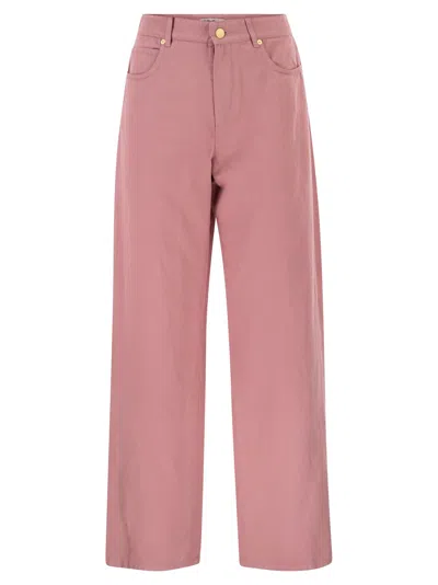 S Maxmara Smmonorata 5 Pocket Trousers In Cotton And Linen In Pink