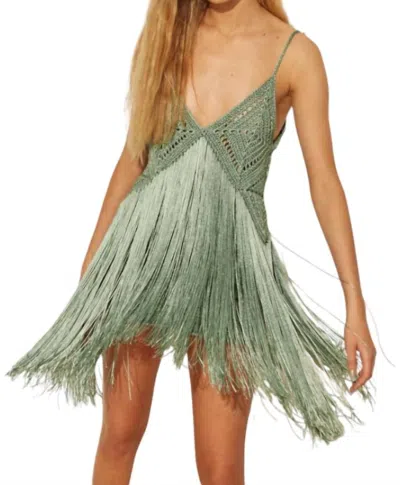 S Mode Crochet Fringes Top In Olive In Green