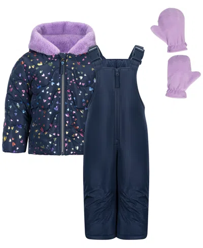 S Rothschild & Co Kids' Baby Girls' Foil-print Fleece-lined Hooded Jacket And Ski Bib, 2-piece Set In Black