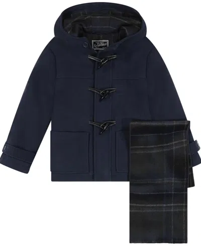 S Rothschild & Co Kids' Big Boy 2-piece Toggle Dress Coat And Scarf Set In Blue