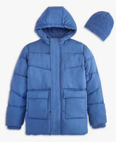 S Rothschild & Co Babies' Boys' Xs-xl Solid Quilted Puffer Hooded Coat And Hat (while Supplies Last) In Slate