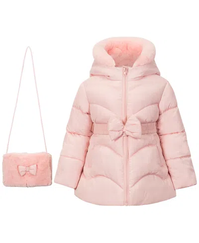 S Rothschild & Co Kids' Toddler And Little Girls 2-piece Belted Coat And Purse Set In Pink