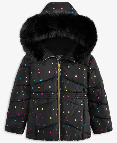 S Rothschild & Co Kids' Toddler And Little Girls Foil Quilt Puffer Jacket In Black