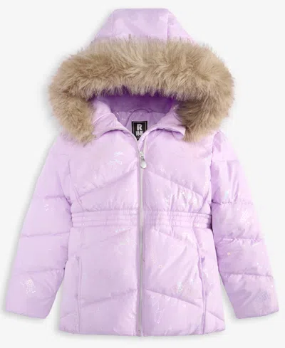 S Rothschild & Co Kids' Toddler And Little Girls Foil Quilt Puffer Jacket In Purple
