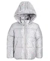 S Rothschild & Co Big Girls Quilted Metallic Heart-print Full-zip Hooded Puffer Jacket In Grey Leopa