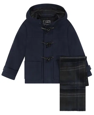 S Rothschild & Co Babies' Toddler Boys' 2t-5t Iconic Toggle Coat With Plaid Scarf In Dark Navy
