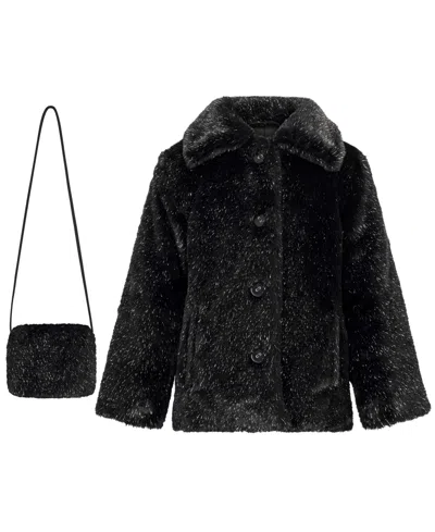 S Rothschild & Co Babies' Toddler Girls' 2t-5t Cozy Novelty Fur A Line Jacket With Matching Gift With Purchase Handbag In Black
