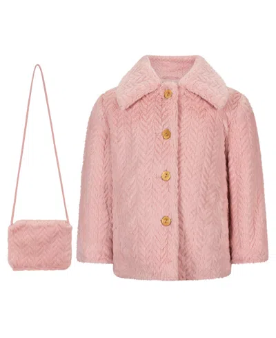 S Rothschild & Co Babies' Toddler Girls' 2t-5t Cozy Novelty Fur A Line Jacket With Matching Gift With Purchase Handbag In Rose,herring