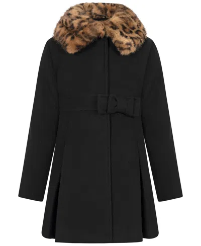 S Rothschild & Co Babies' Toddler Girls' 2t-5t Long-sleeve Bow Waist Coat With Fur Collar In Black,leopard
