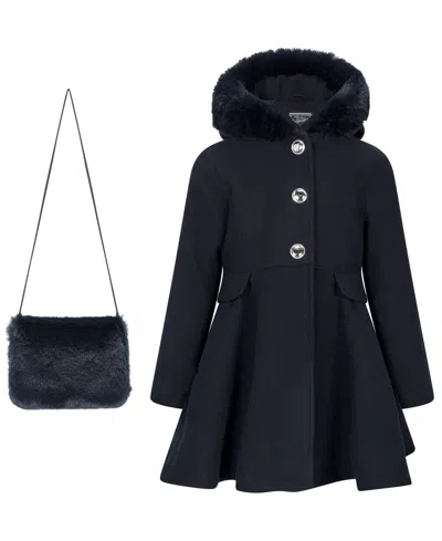 S Rothschild & Co Babies' Toddler Girls' 2t-5t Long-sleeve Hooded Fur Trim Coat With Muff In Black