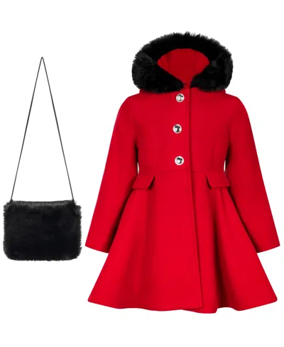 S Rothschild & Co Babies' Toddler Girls' 2t-5t Long-sleeve Hooded Fur Trim Coat With Muff In Red