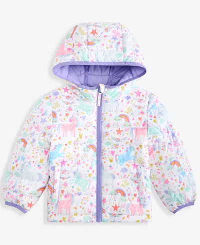 S Rothschild & Co Babies' Toddler Girls' 2t-5t Long-sleeve Printed Midweight Butterfly Packable Jacket In Ivory Unicorns