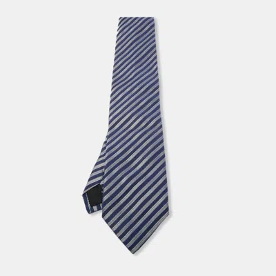 S. T. Dupont Blue Diagonal Striped Silk Tie In Multi
