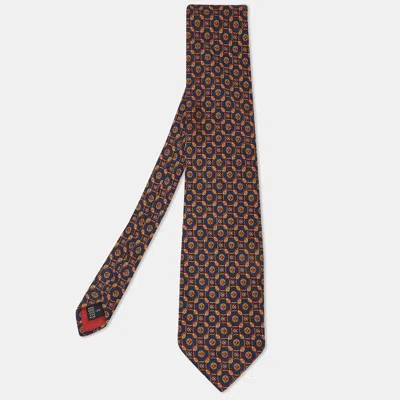 S. T. Dupont Navy Blue Printed Silk Traditional Tie In Multi