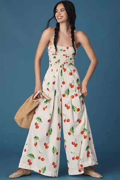S/w/f Cherry Bomb Wide-leg Jumpsuit In Beige