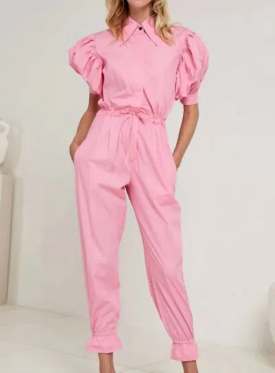 S/w/f Puff Sleeve Romper In Chateau In Pink