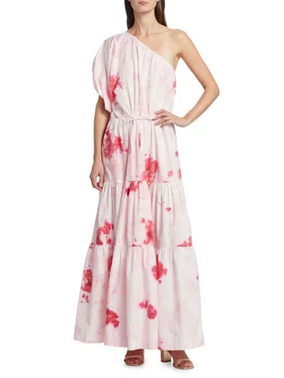 S/w/f Swf Women's Asymmetric Cotton Maxi Dress In White Multicolor