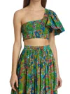S/W/F WOMEN'S PRINTED ONE SHOULDER CROPPED TOP