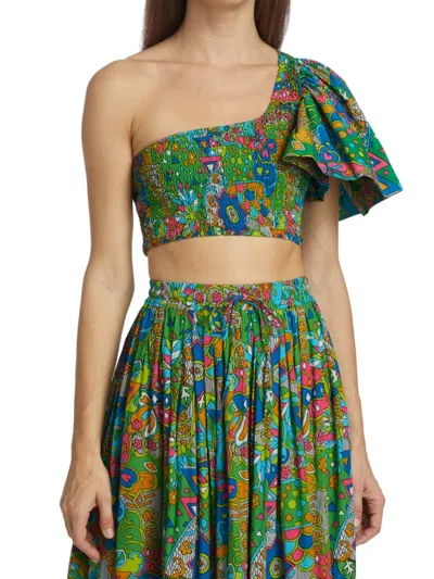 S/w/f Women's Printed One Shoulder Cropped Top In Green