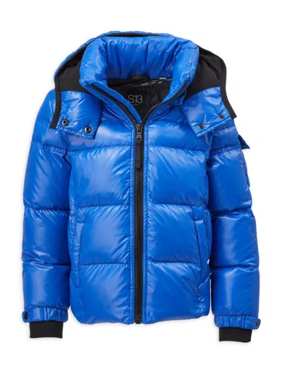 S13 Boy's Glossy Hooded Puffer Jacket In Cobalt