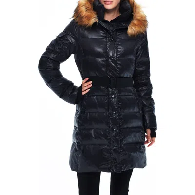 S13 Chalet Water Repellent Puffer Coat With Faux Fur Trim In Jet/ Natura