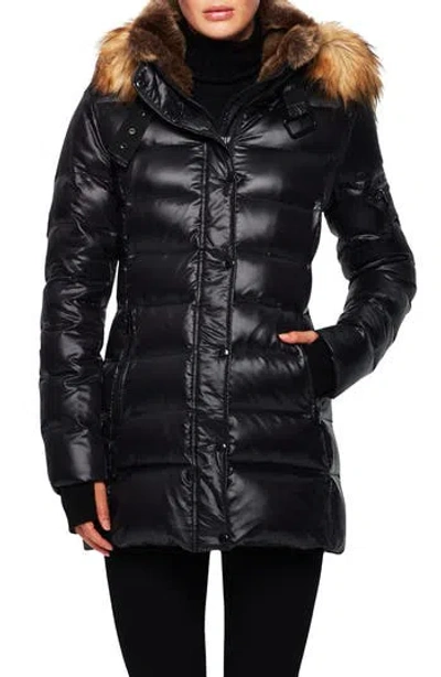 S13 Chelsea Water Repellent Puffer Coat With Faux Fur Trim In Jet/ Natura