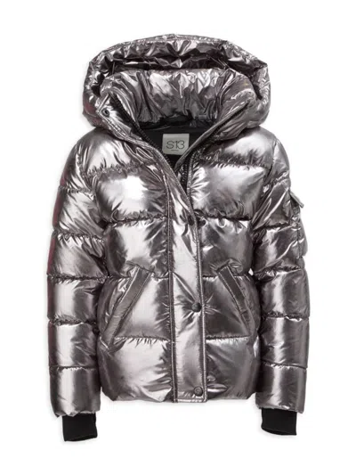 S13 Kids' Girls Metallic Straight Puffer Jacket In Space