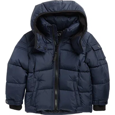 S13 Kids' Downhill Channel Quilted Hooded Puffer Jacket In Blue