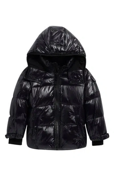 S13 Kids' Downhill Glossy Hooded Puffer Jacket In Black
