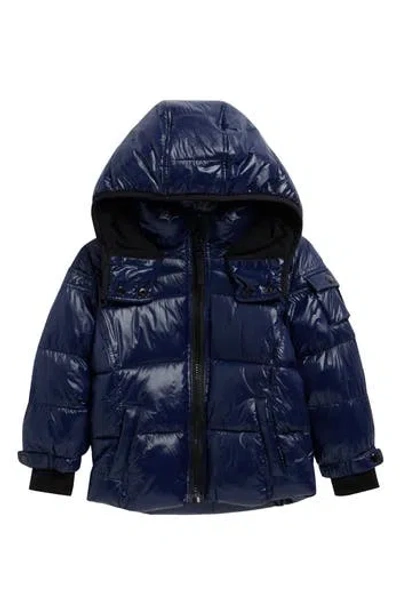 S13 Kids' Downhill Glossy Hooded Puffer Jacket In Blue