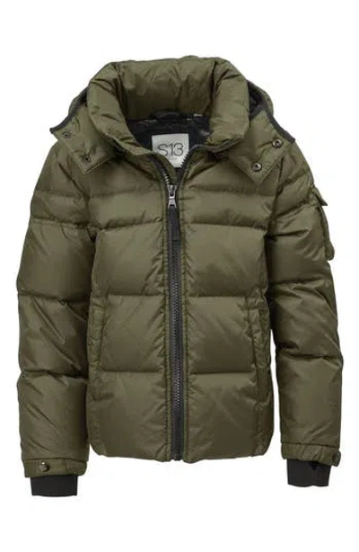 S13 Kids' Downhill Matte Hooded Puffer Jacket In Matte Military