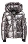 S13 Little Girl's Metallic Straight Puffer Jacket In Gray