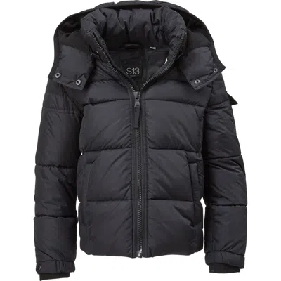 S13 Kids' Matte Downhill Hooded Puffer Jacket In Black