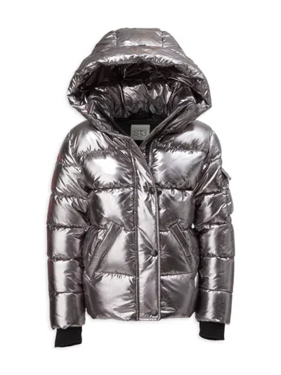 S13 Kids' Little Girl's Metallic Straight Puffer Jacket In Brown