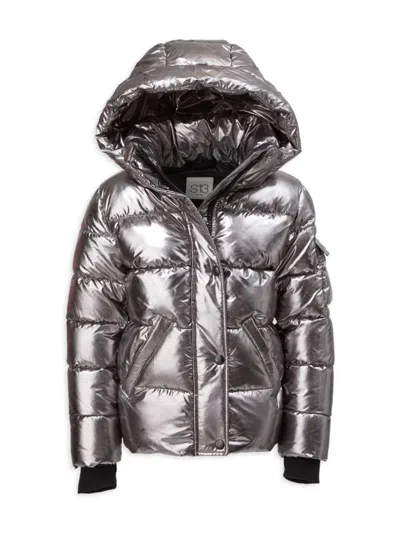 S13 Kids' Little Girl's Metallic Straight Puffer Jacket In Space