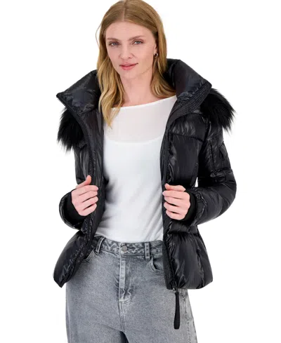 S13 Women's Allie Faux-fur-trim Hooded Puffer Coat In Blue