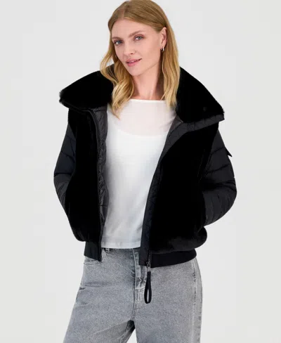 S13 Women's Carrie Faux-fur Puffer Mixed-media Coat In Black