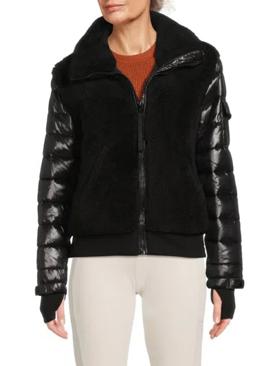 S13 Women's Carrie Mixed-media Faux-shearling Bomber Jacket In Black
