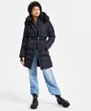S13 Women's Chalet Faux-fur-trim Hooded Belted Puffer Coat In Black,black