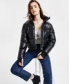 S13 Women's Cropped Zip-front Faux-leather Puffer Coat In Black