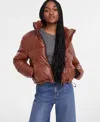 S13 Women's Cropped Zip-front Faux-leather Puffer Coat In Brandy