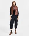 S13 Women's Faux-leather Stand-collar Puffer Vest In Brandy