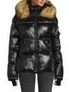S13 Women's Faux Fur Thumbhole Puffer Jacket In Jet Black