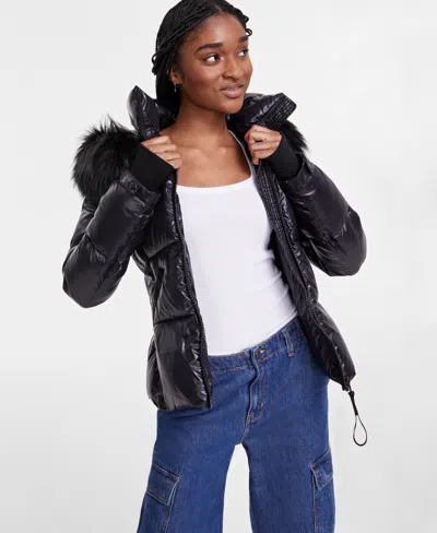 S13 Women's Hooded Allie Faux-fur-trim Hooded Puffer Coat In Jet,black