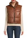 S13 Women's Faux-leather Stand-collar Puffer Vest In Brandy