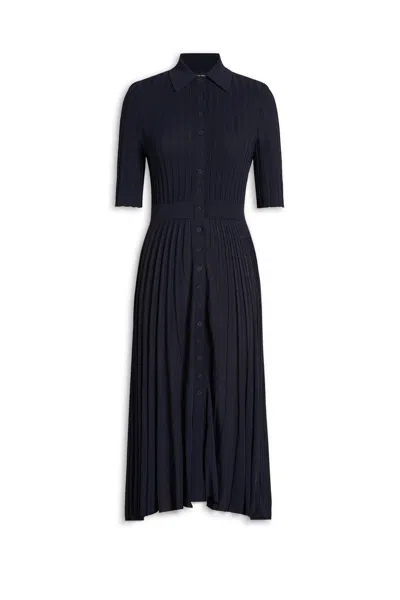 Scanlan Theodore Pleated Rib Shirt Dress In Blue